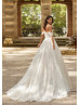 Off Shoulder Beaded Ivory Lace Tulle Dreamy Wedding Dress